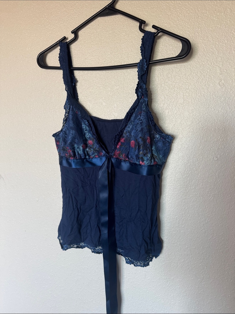 SHEIN Navy Lace-Trim Satin Ribbon Camisole